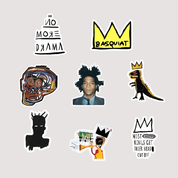 Jean- Michel Basquiat Sticker Pack, waterproof, laptop decal, water bottle sticker, Artist, crown, king, bumper sticker, icon sticker