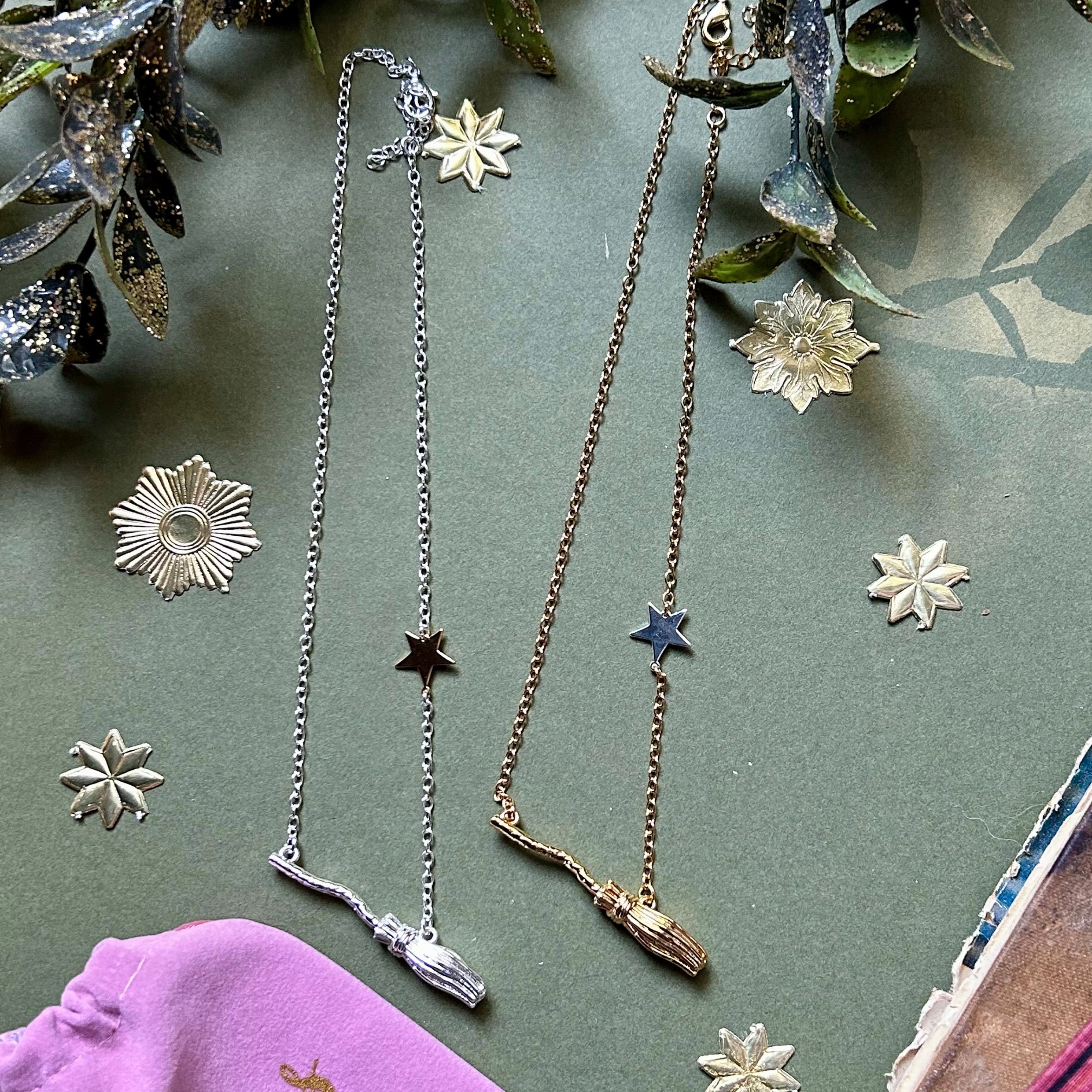 Magical Flying Broomstick Necklace Gold/silver Plated Witch - Etsy 