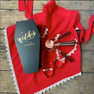 Kitchen Witch gift set copper cookie cutters measuring cup