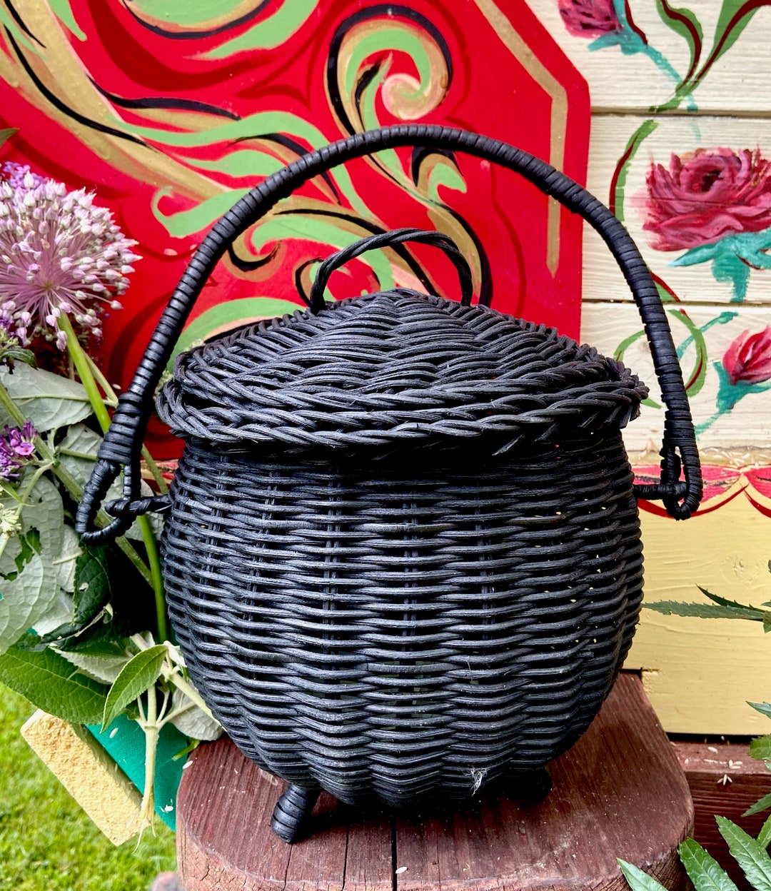 Cauldron Black Wicker Basket Picnic Foraging Etsy
