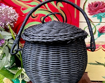 Cauldron black wicker basket picnic foraging