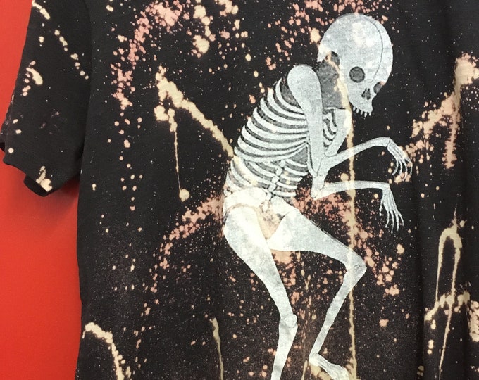 Sneaky Skelly Bob -  T-shirt - Limited Edition - Reverse Dyed - Everyone Different - Skeleton - Hand Made - Screen Print - Eco Friendly