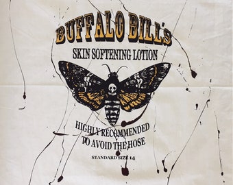 Silence of the Lambs - Tea Towel - Buffalo Bill Inspired Design - Skin Softening Lotion - Every One Unique - Hand Screen Printed