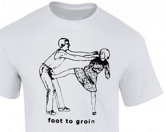 New!! Foot to Groin - Women's defence league T-shirt  - Hilarious Design - Hand Screen Printed - Limited Edition - Organic Cotton Garment