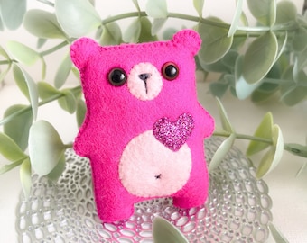 Pink teddy bear plush, cute bear pocket hug, worry pet, stuffed toy, emotional support toy, woodland nursery, kids toy, baby shower gift