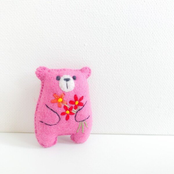 Small teddy bear tiny teddy bear pink teddy pocket bear hug small bear floral animals embroidered flowers cute gift pocket pet cheer up gift