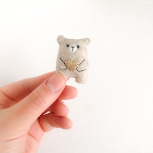 Miniature teddy bear, small plushie custom color teddy, embroidered teddy, pocket friend, miniature animals, woodland party, felt ornament image 8