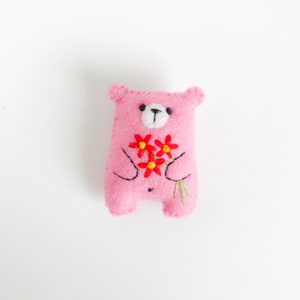 Pink teddy bear plushie miniature animals pocket hug, floral animals embroidered flowers bouquet cute gift pocket pet cheer up gift image 4