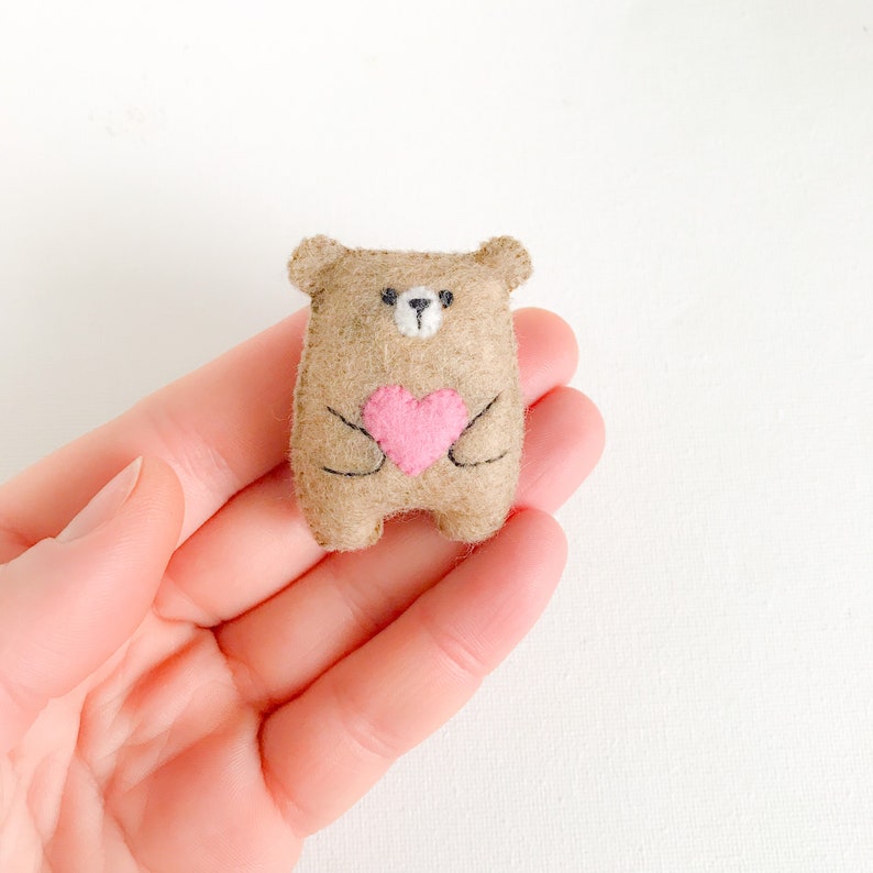 Miniature teddy bear, small plushie custom color teddy, embroidered teddy, pocket friend, miniature animals, woodland party, felt ornament image 10