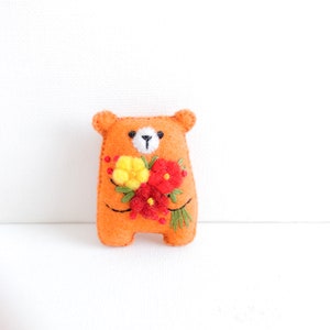 Teddy bear plushie fall decor, autumn colors embroidered sunflower, pocket bear hug small bear animals cute gift dollhouse pet cheer up gift image 5