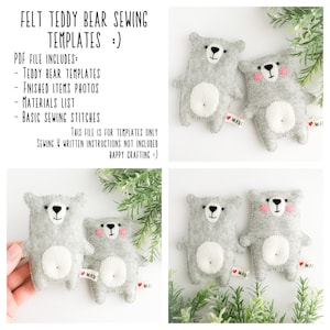 Modelli di cucito per orsacchiotti di feltro, animali da compagnia tascabili, animali di peluche, modello PDF, simpatici animali ornamento orso giocattolo progetti di artigianato per bambini fai da te bosco