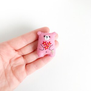 Pink teddy bear plushie miniature animals pocket hug, floral animals embroidered flowers bouquet cute gift pocket pet cheer up gift image 5