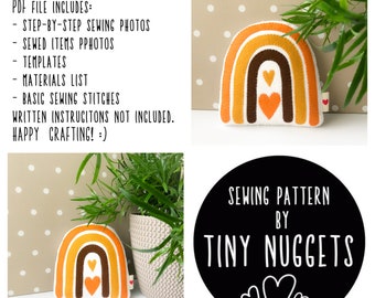 Felt rainbow pattern photo tutorial sewing tutorial, mini cushion pdf pattern, modern rainbow ornaments, DIY sewing project, boho rainbow