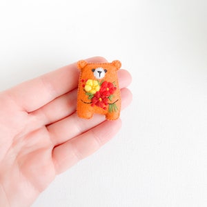 Teddy bear plushie fall decor, autumn colors embroidered sunflower, pocket bear hug small bear animals cute gift dollhouse pet cheer up gift image 4