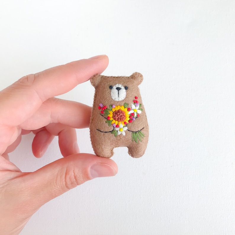 Miniature teddy bear plush toy flower animals wildflower sunflowers embroidered flowers bouquet floral pattern, pocket bear hug cute animals image 4