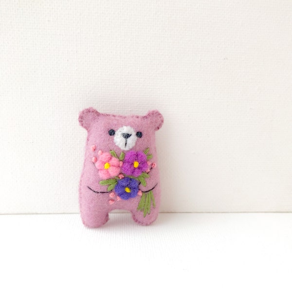 Tiny teddy bear, miniature teddy bear, pocket bear hug, flower animals woodland baby shower, cute dollhouse toy, pocket pet, cheer up gift