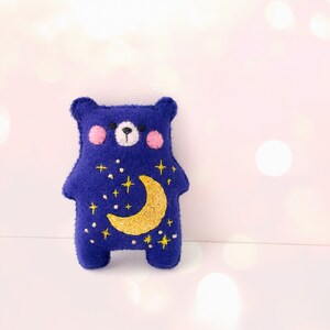 Peluche luna y estrellas osito, osito azul, bordado cielo nocturno, peluche, colección de osos, regalo género neutro, primer osito baby shower imagen 5