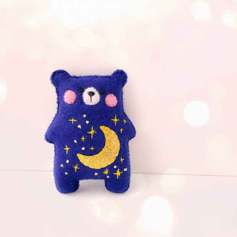 Moon and stars teddy bear plush, blue bear, night sky embroidery, stuffed toy, bear collection, gender neutral gift, baby shower first teddy image 5