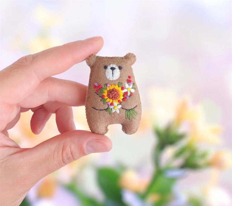 Miniature teddy bear plush toy flower animals wildflower sunflowers embroidered flowers bouquet floral pattern, pocket bear hug cute animals image 1