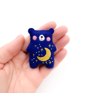 Moon and stars teddy bear plush, blue bear, night sky embroidery, stuffed toy, bear collection, gender neutral gift, baby shower first teddy image 10