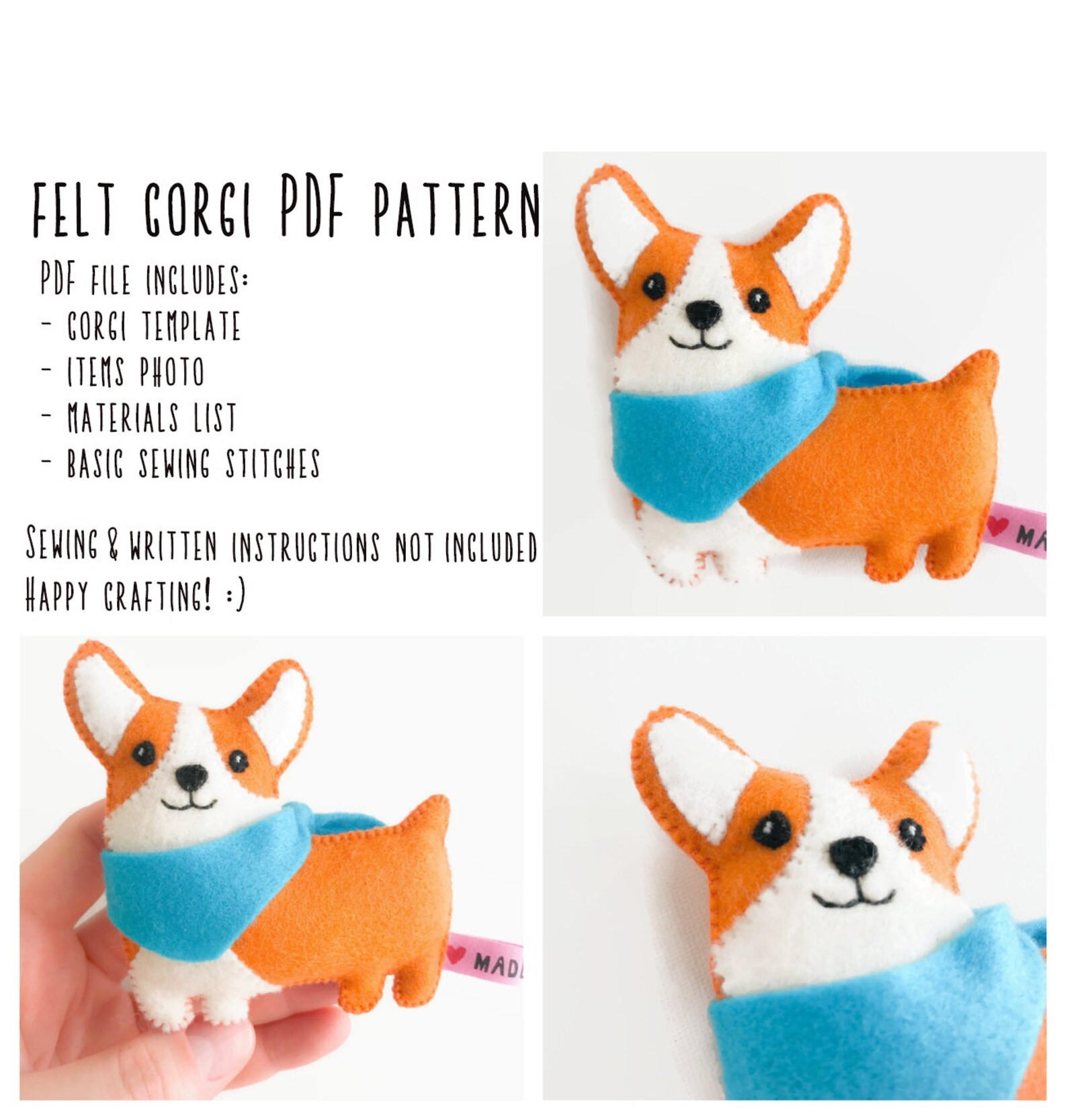 Felt Plush PDF Template Pattern Dog Ornament Toy Sewing Etsy UK