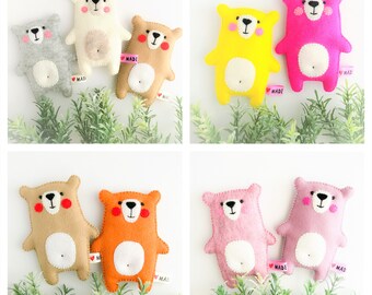 Felt teddy bear, pocket toy, mini best friend, woodland birthday party favors, forest animals, felt ornament, stuffed bear, small gift