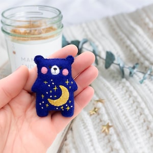 Moon and stars teddy bear plush, blue bear, night sky embroidery, stuffed toy, bear collection, gender neutral gift, baby shower first teddy image 1