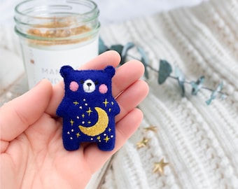 Moon and stars teddy bear plush, blue bear, night sky embroidery, stuffed toy, bear collection, gender neutral gift, baby shower first teddy