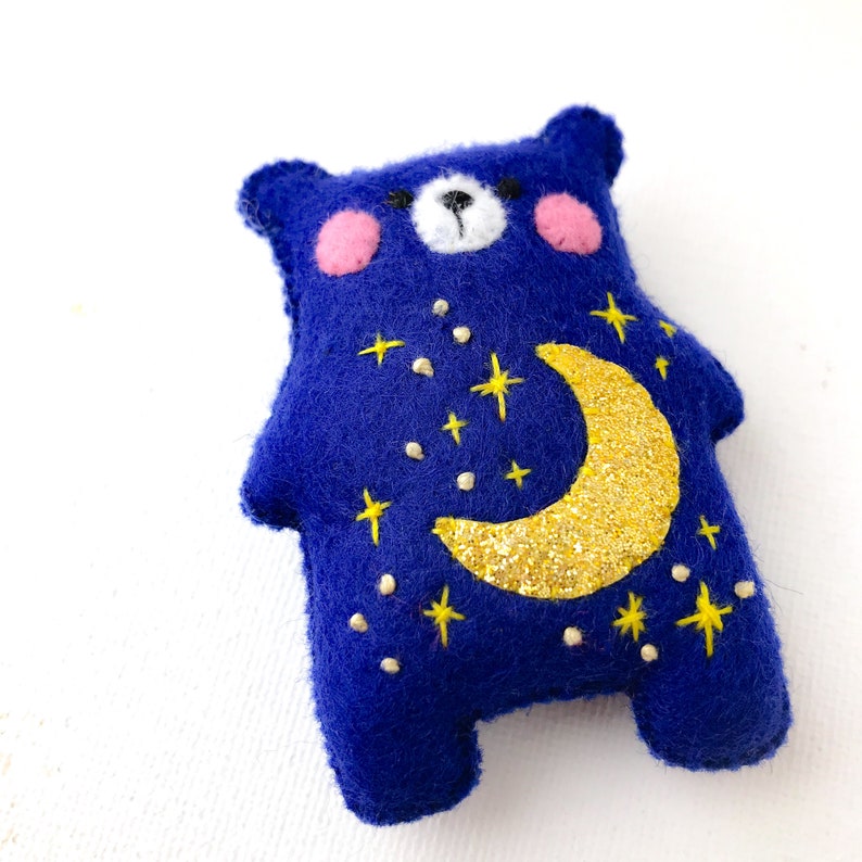 Moon and stars teddy bear plush, blue bear, night sky embroidery, stuffed toy, bear collection, gender neutral gift, baby shower first teddy image 6