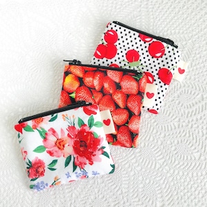 Floral Cotton Tiny Zipper Pouch: Coin, Earbud & Makeup Bag