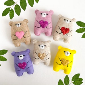 Miniature teddy bear, small plushie custom color teddy, embroidered teddy, pocket friend, miniature animals, woodland party, felt ornament image 3
