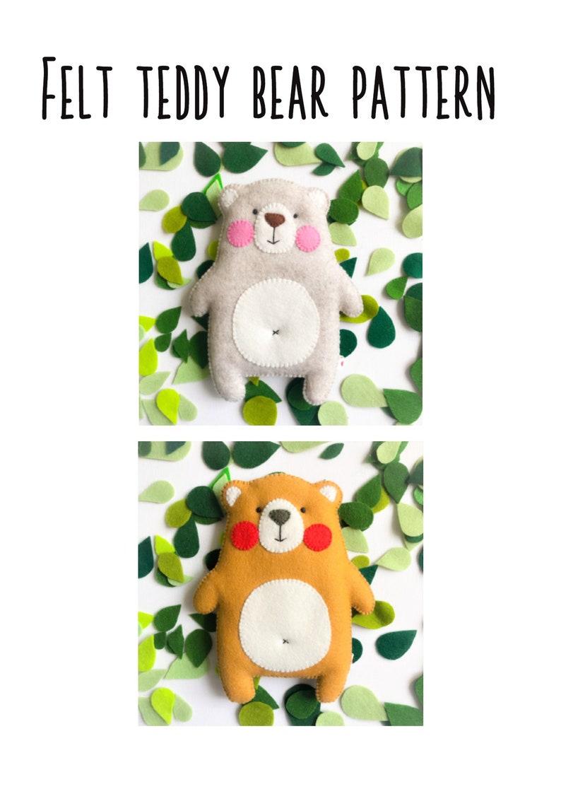 Felt teddy bear PDF template pattern felt animal ornament | Etsy