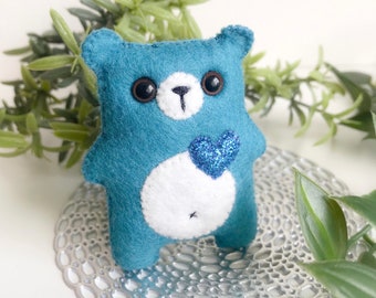 Blue teddy bear plush, cute bear pocket hug, worry pet, stuffed toy, emotional support toy, woodland nursery, kids toy, baby shower gift