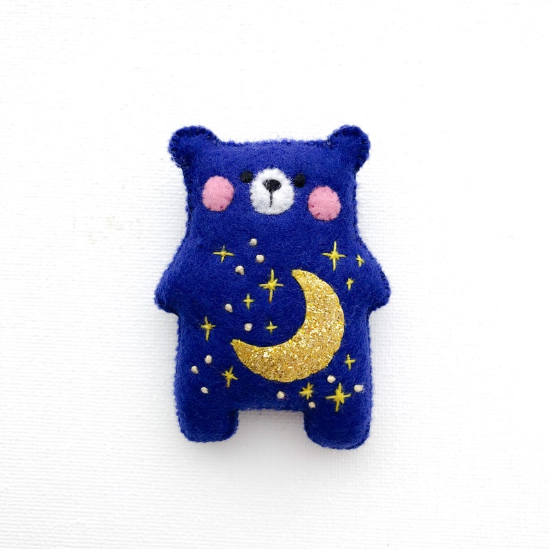 Moon and stars teddy bear plush, blue bear, night sky embroidery, stuffed toy, bear collection, gender neutral gift, baby shower first teddy image 7