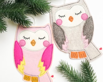 Decorative owl hanging ornament, felt bird decor, woodland baby room wall hanging, owl lover gift, forest animals, fairytale nursery decor