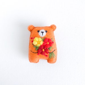 Teddy bear plushie fall decor, autumn colors embroidered sunflower, pocket bear hug small bear animals cute gift dollhouse pet cheer up gift image 7