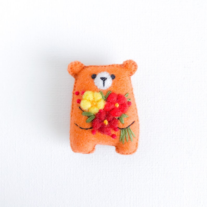 Teddy bear plushie fall decor, autumn colors embroidered sunflower, pocket bear hug small bear animals cute gift dollhouse pet cheer up gift image 7