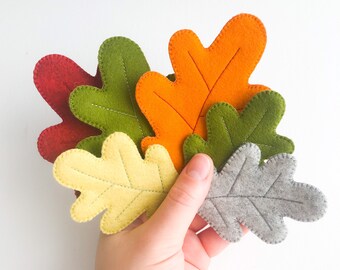 Oak tree leaves felt ornaments, fall home decor, autumn leaves, Thanksgiving decor, woodland baby shower, forest nursery, nature decor