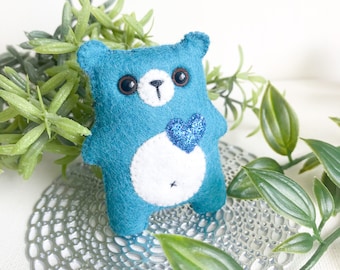 Blue teddy bear plush, cute bear pocket hug, worry pet, stuffed toy, emotional support toy, woodland nursery, kids toy, baby shower gift