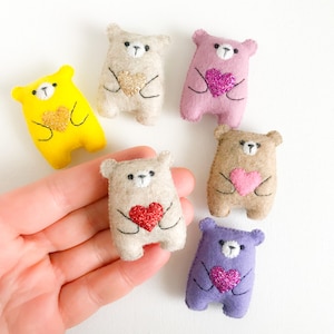 Miniature teddy bear, small plushie custom color teddy, embroidered teddy, pocket friend, miniature animals, woodland party, felt ornament image 1