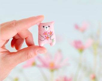 Teddy bear plushie pink bear plush pocket bear hug small bear floral animals embroidered flowers bouquet cute gift pocket pet cheer up gift