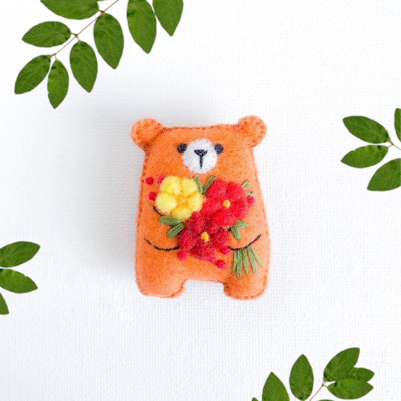 Teddy bear plushie fall decor, autumn colors embroidered sunflower, pocket bear hug small bear animals cute gift dollhouse pet cheer up gift image 2