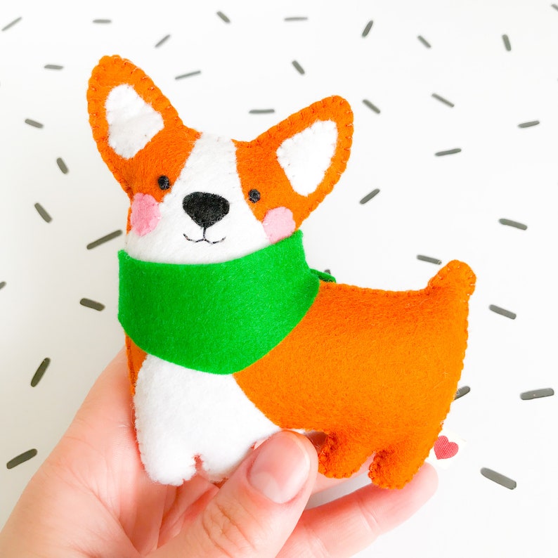 Felt corgi plush PDF template pattern dog ornament toy sewing pattern, kids crafts projects DIY sewing, stuffed animal, dog lover gift image 7