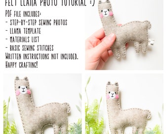 Llama sewing pattern photo tutorial PDF sewing pattern felt crafts DIY project kids crafts toy making digital download doll pattern