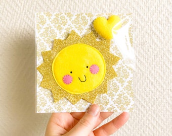 Felt sunshine ornament, sun hanging ornament, gold sunshine gifts, weather themed decor, planet Earth birthday party, space adventure