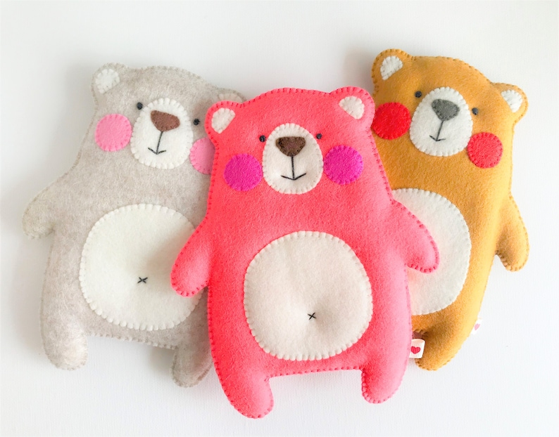 Felt teddy bear PDF template pattern felt animal ornament | Etsy