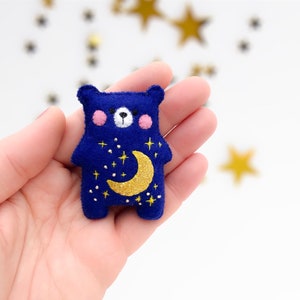 Moon and stars teddy bear plush, blue bear, night sky embroidery, stuffed toy, bear collection, gender neutral gift, baby shower first teddy image 4