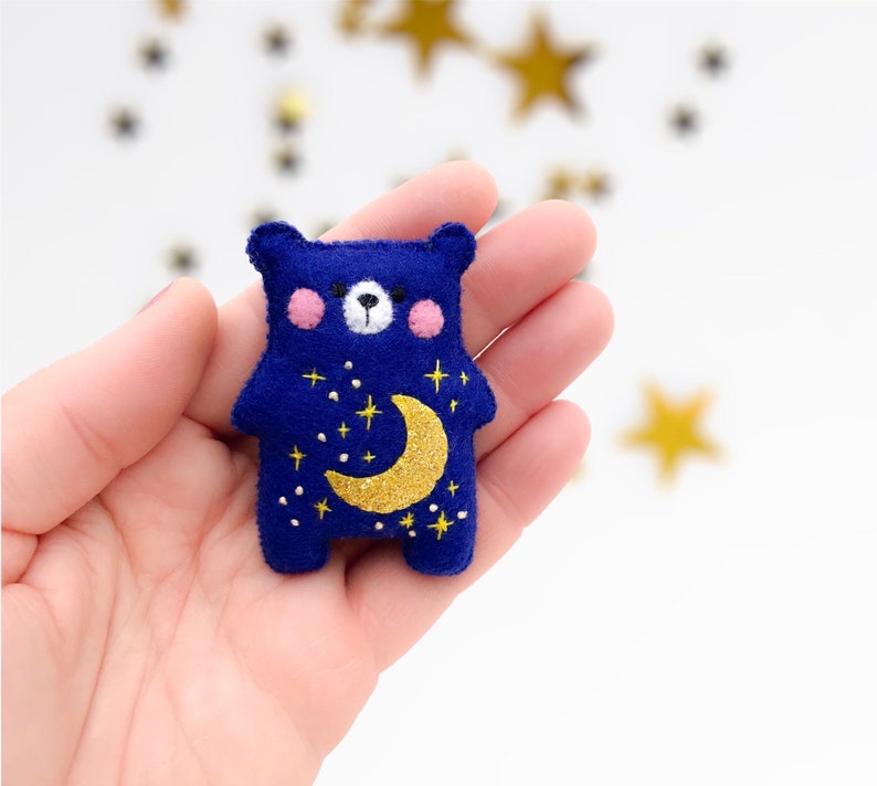 Moon and stars teddy bear plush, blue bear, night sky embroidery, stuffed toy, bear collection, gender neutral gift, baby shower first teddy image 4