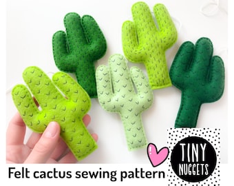 Patrón de costura de cactus de fieltro: Tutorial fotográfico, Peluche DIY (Patrón PDF)