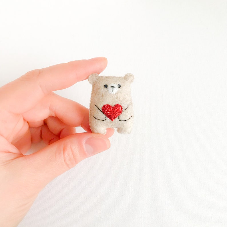 Miniature teddy bear, small plushie custom color teddy, embroidered teddy, pocket friend, miniature animals, woodland party, felt ornament image 6